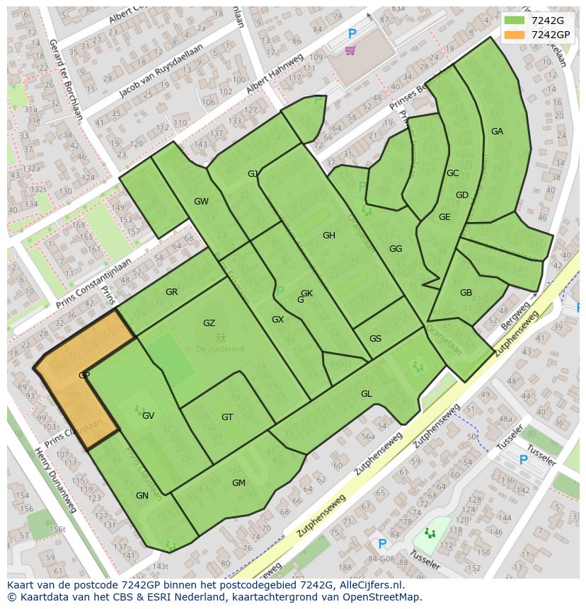Afbeelding van het postcodegebied 7242 GP op de kaart.