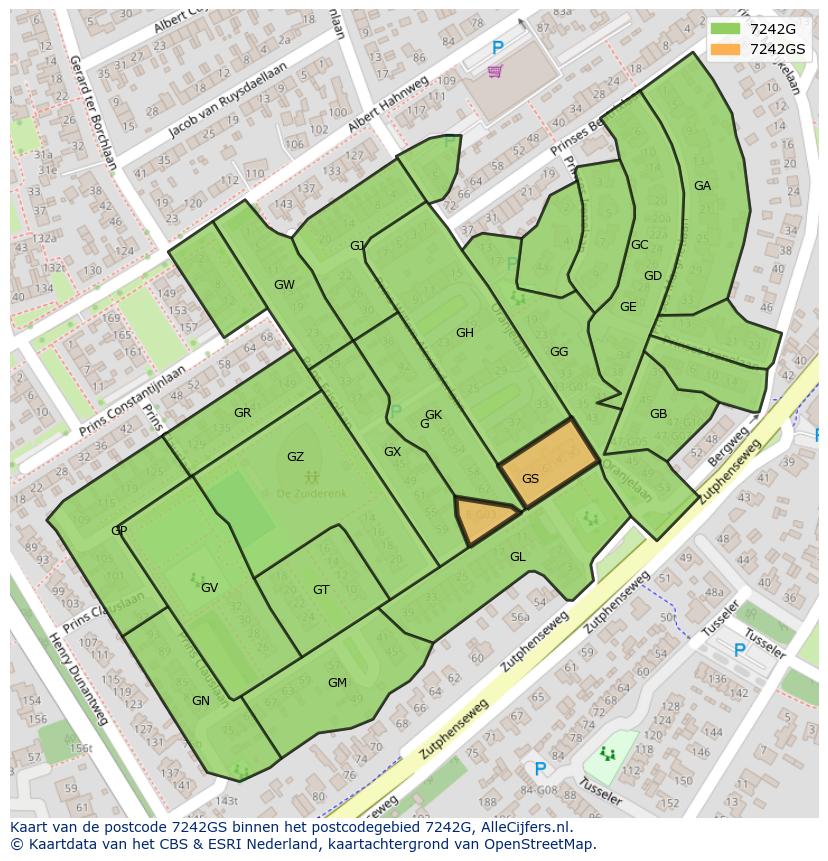 Afbeelding van het postcodegebied 7242 GS op de kaart.