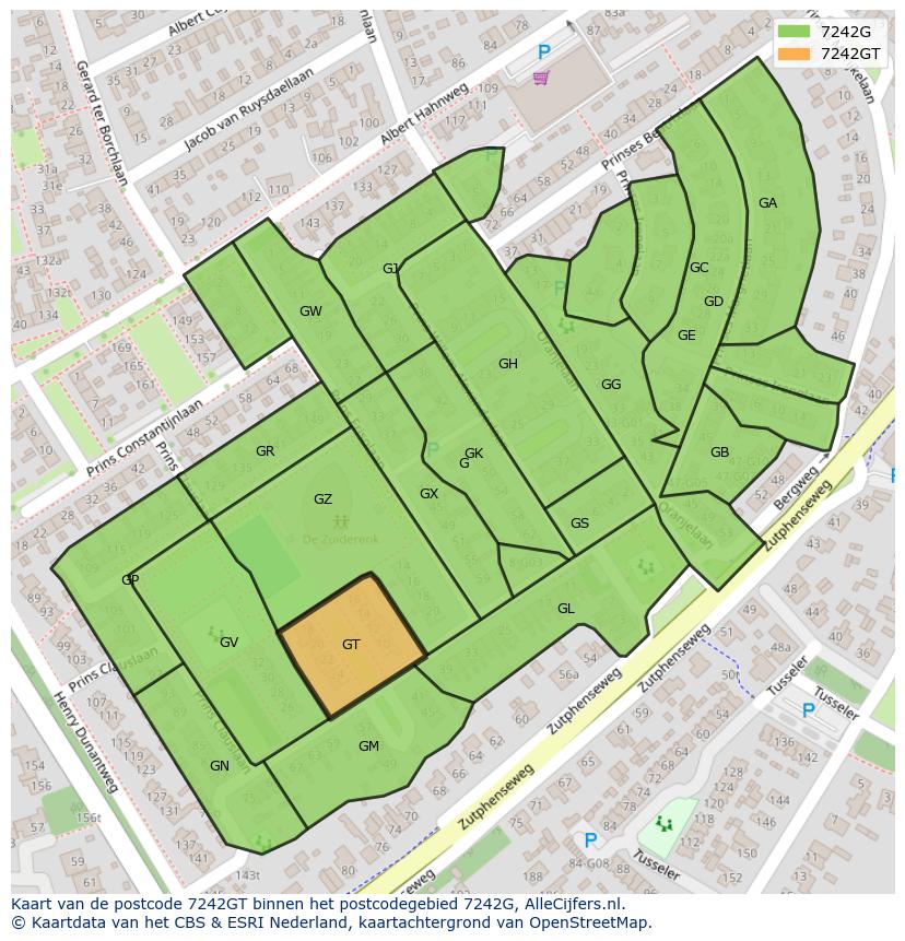 Afbeelding van het postcodegebied 7242 GT op de kaart.
