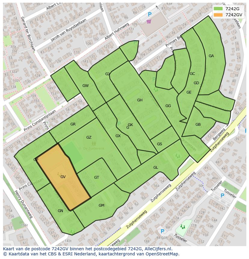 Afbeelding van het postcodegebied 7242 GV op de kaart.