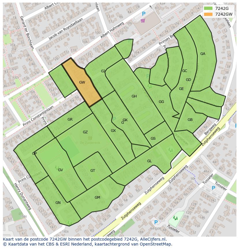 Afbeelding van het postcodegebied 7242 GW op de kaart.