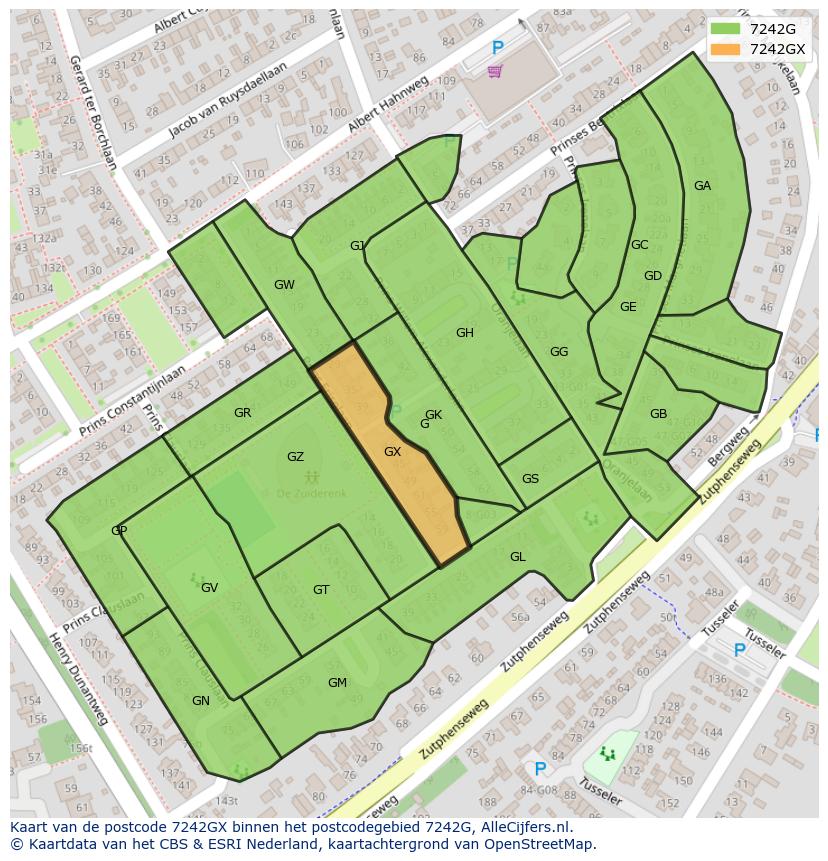 Afbeelding van het postcodegebied 7242 GX op de kaart.