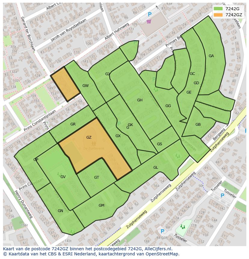 Afbeelding van het postcodegebied 7242 GZ op de kaart.