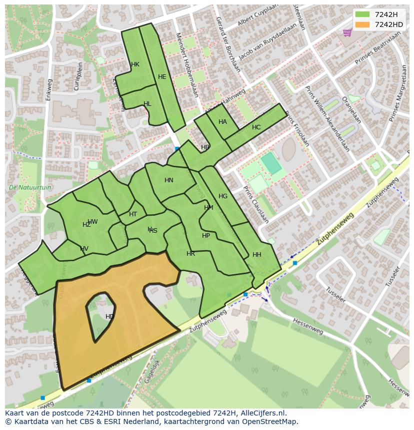 Afbeelding van het postcodegebied 7242 HD op de kaart.