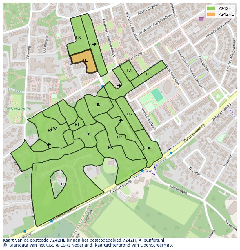 Afbeelding van het postcodegebied 7242 HL op de kaart.