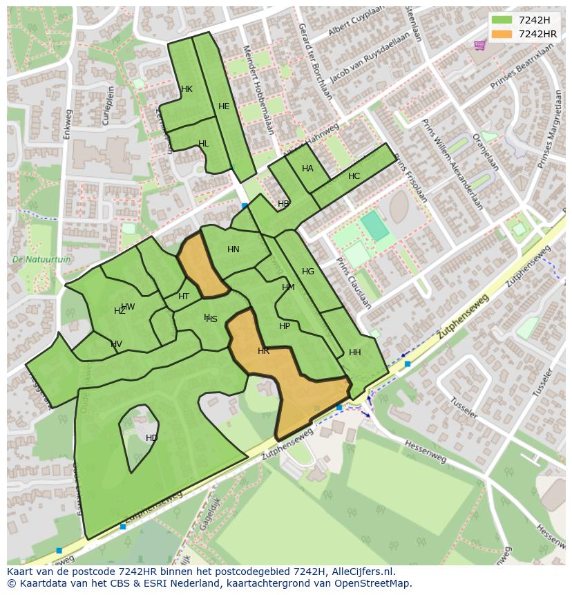 Afbeelding van het postcodegebied 7242 HR op de kaart.