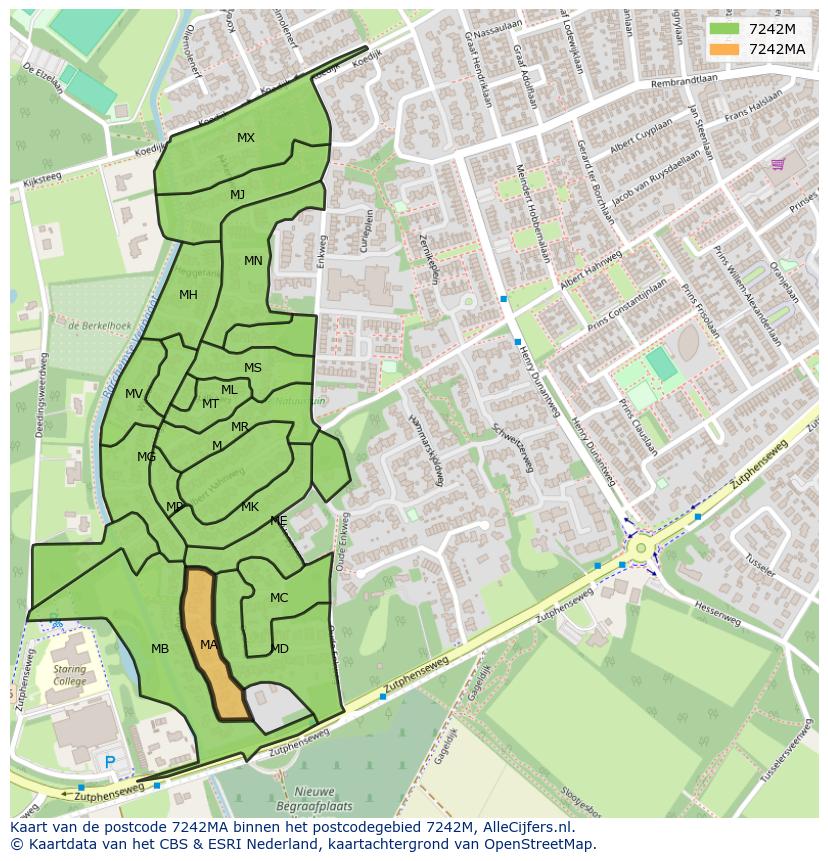 Afbeelding van het postcodegebied 7242 MA op de kaart.