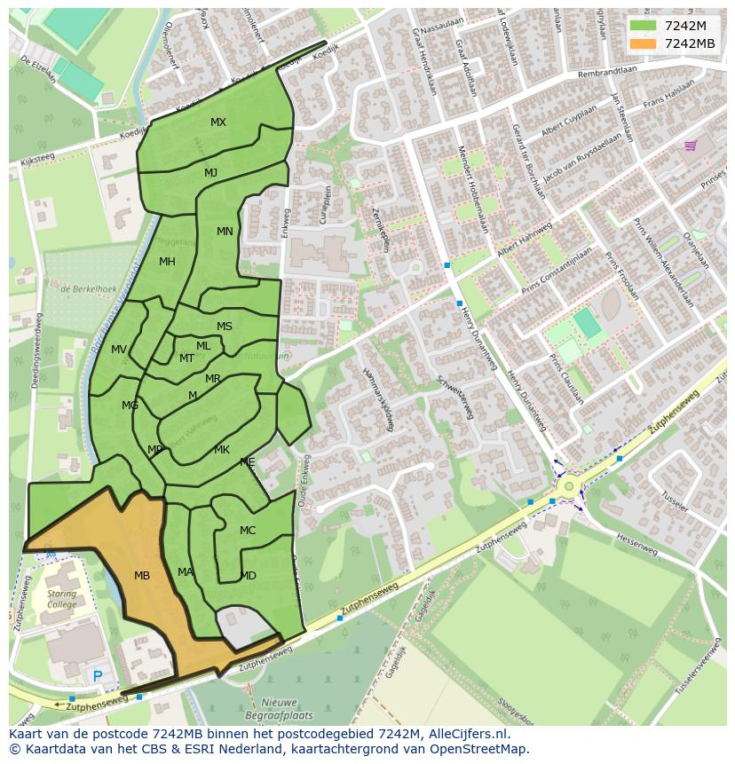 Afbeelding van het postcodegebied 7242 MB op de kaart.