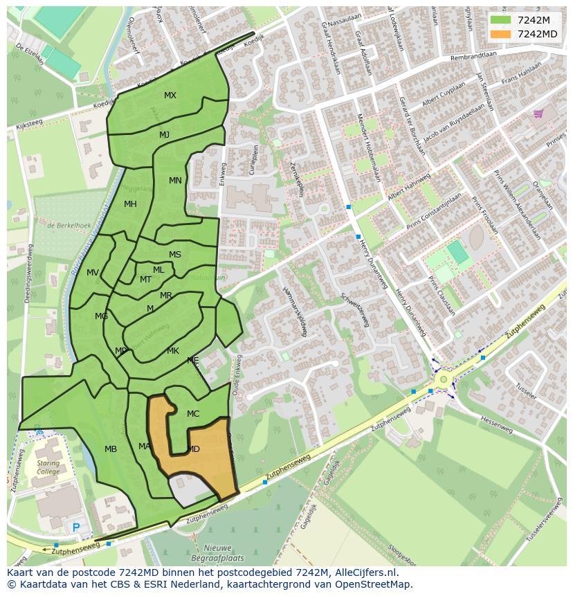 Afbeelding van het postcodegebied 7242 MD op de kaart.