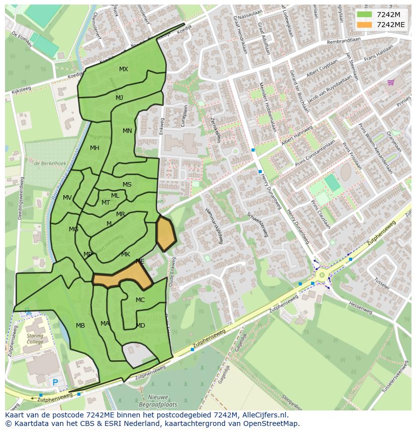 Afbeelding van het postcodegebied 7242 ME op de kaart.