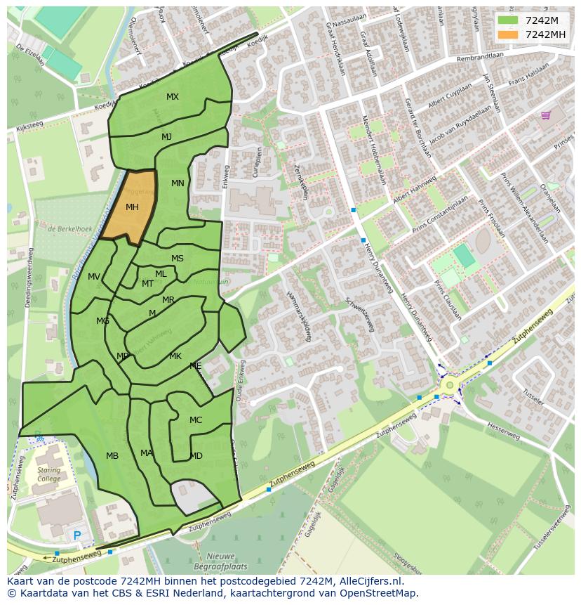 Afbeelding van het postcodegebied 7242 MH op de kaart.