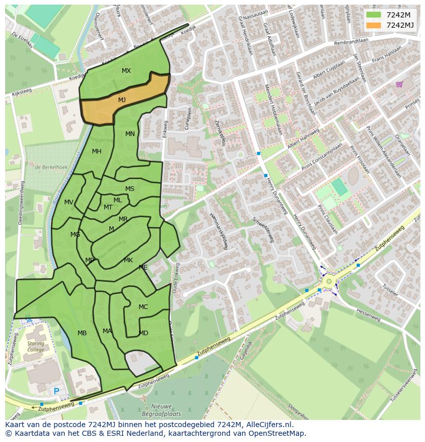 Afbeelding van het postcodegebied 7242 MJ op de kaart.