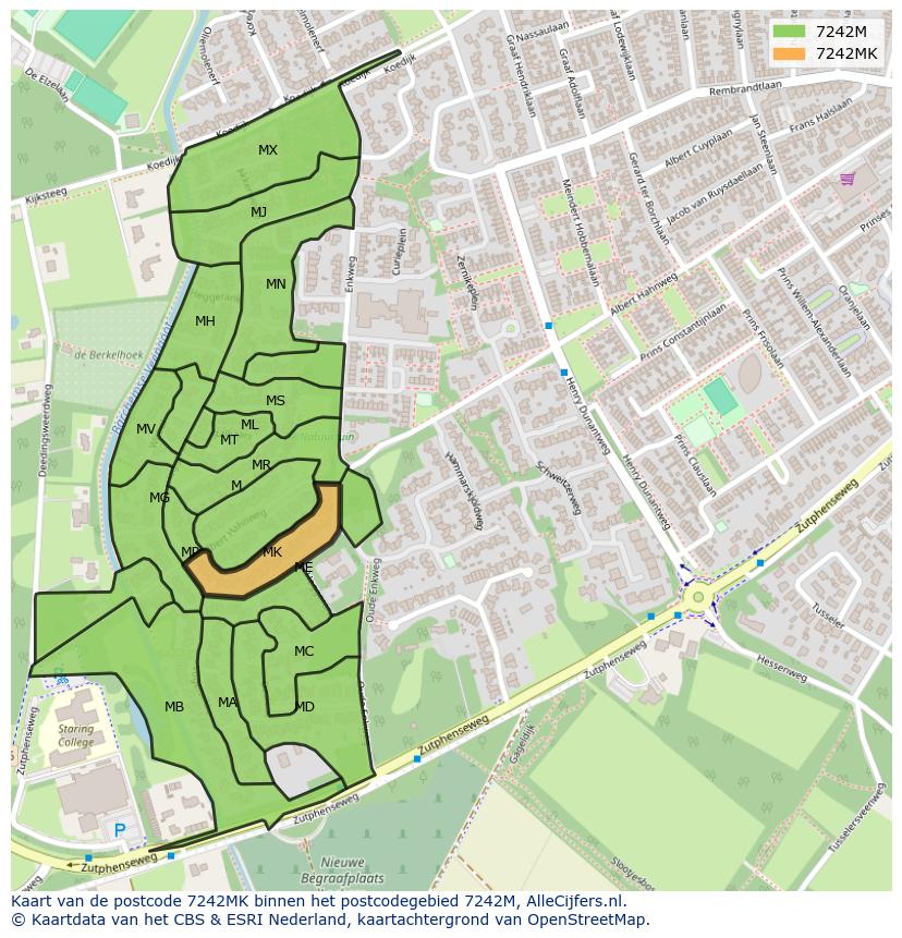 Afbeelding van het postcodegebied 7242 MK op de kaart.