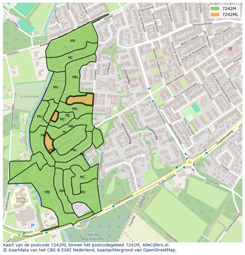 Afbeelding van het postcodegebied 7242 ML op de kaart.