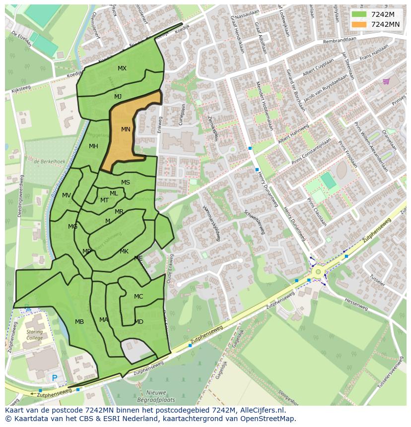 Afbeelding van het postcodegebied 7242 MN op de kaart.