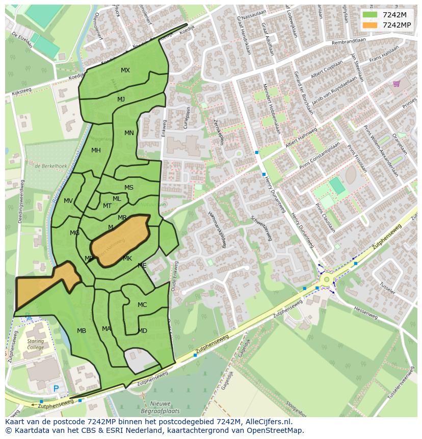 Afbeelding van het postcodegebied 7242 MP op de kaart.