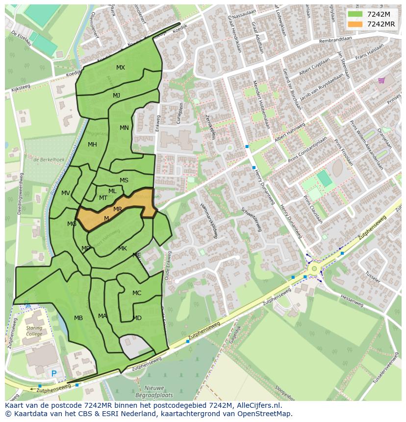 Afbeelding van het postcodegebied 7242 MR op de kaart.