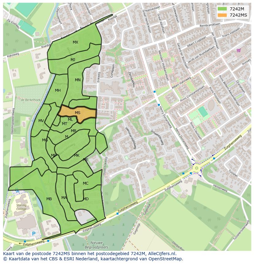 Afbeelding van het postcodegebied 7242 MS op de kaart.