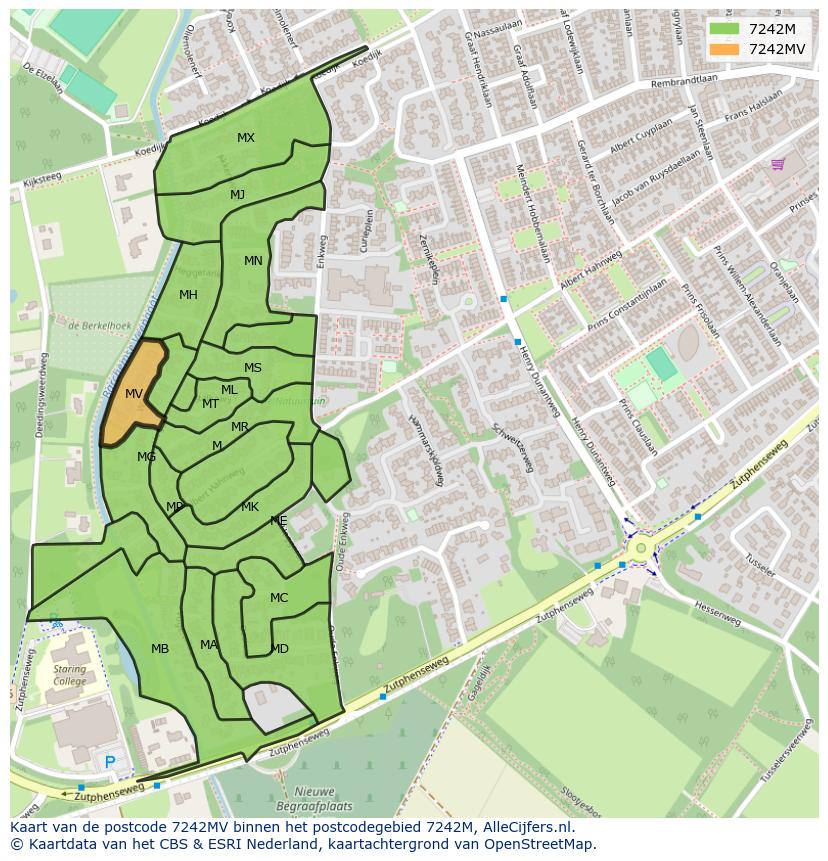Afbeelding van het postcodegebied 7242 MV op de kaart.