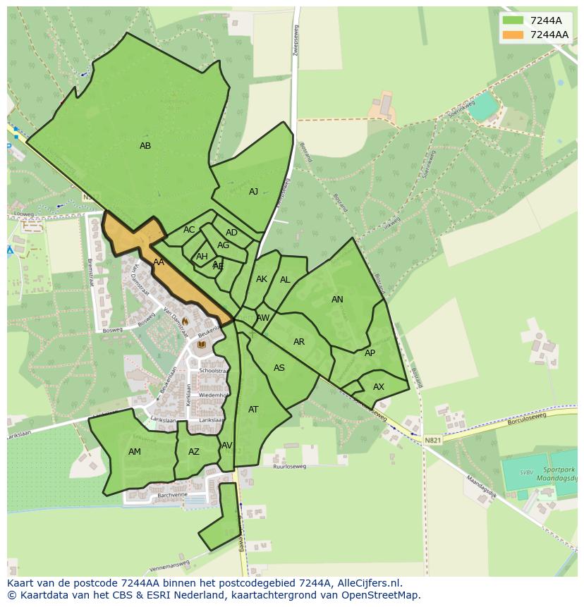 Afbeelding van het postcodegebied 7244 AA op de kaart.
