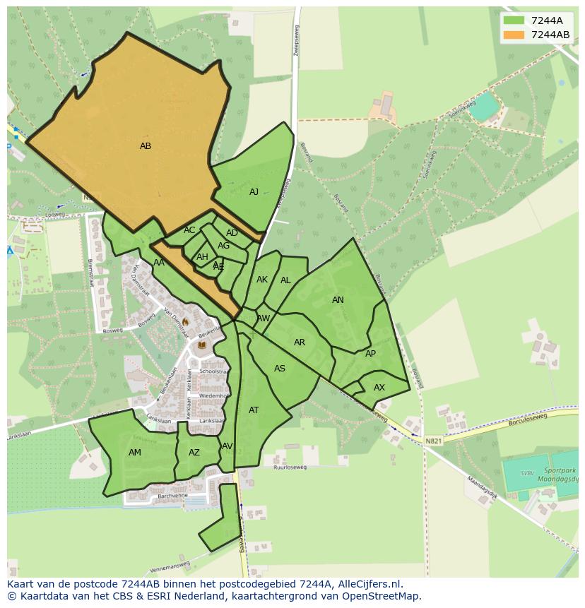 Afbeelding van het postcodegebied 7244 AB op de kaart.