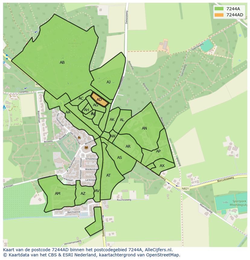Afbeelding van het postcodegebied 7244 AD op de kaart.