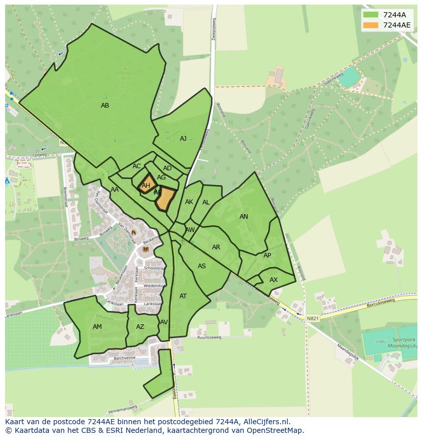 Afbeelding van het postcodegebied 7244 AE op de kaart.