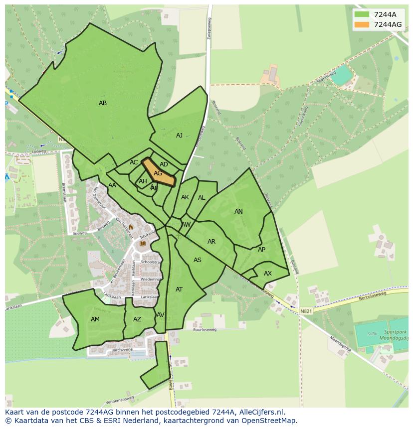 Afbeelding van het postcodegebied 7244 AG op de kaart.