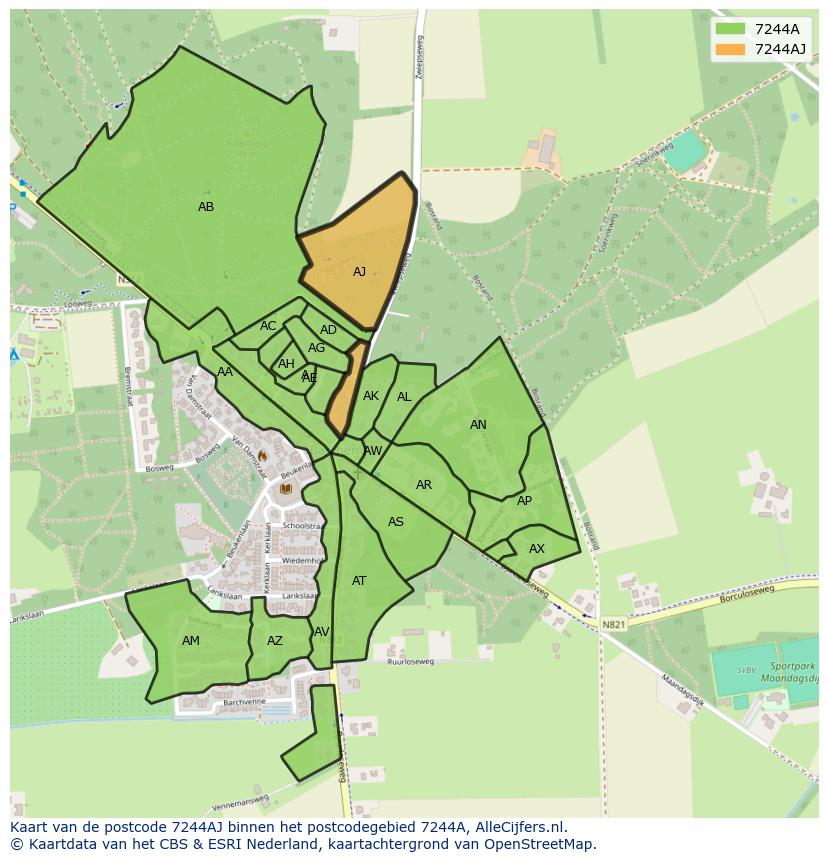 Afbeelding van het postcodegebied 7244 AJ op de kaart.