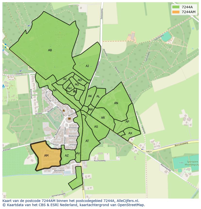 Afbeelding van het postcodegebied 7244 AM op de kaart.