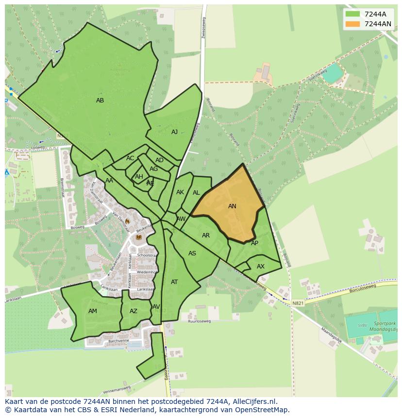 Afbeelding van het postcodegebied 7244 AN op de kaart.