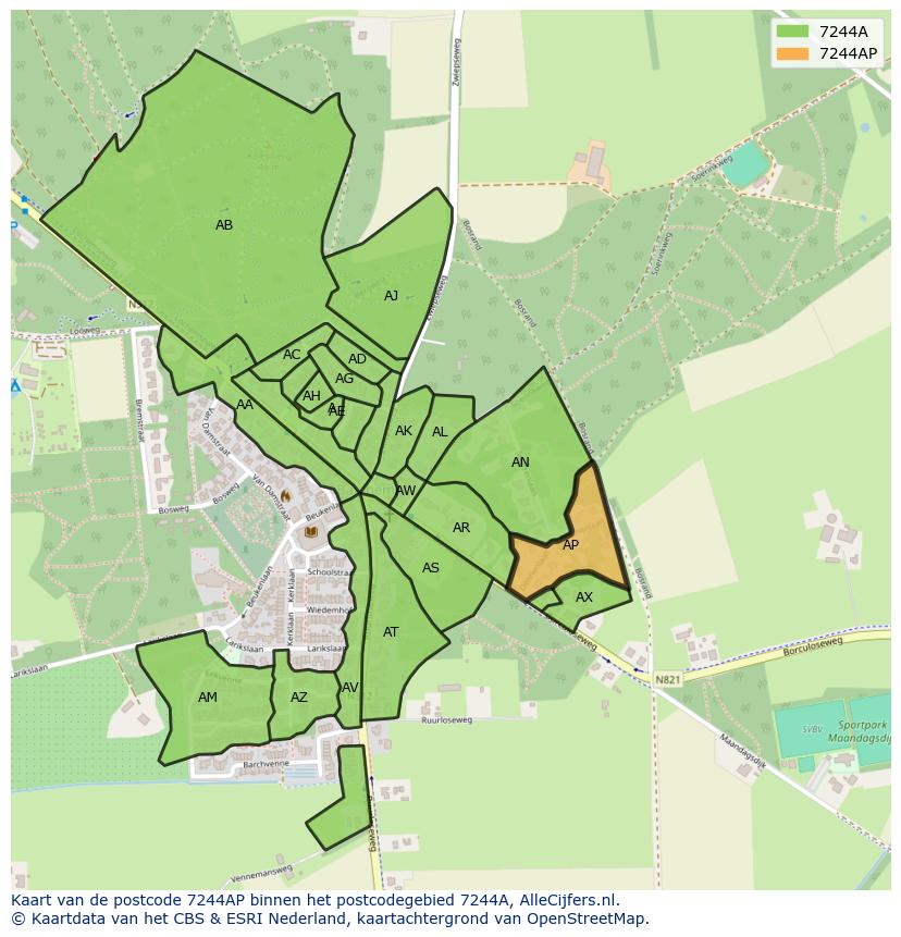 Afbeelding van het postcodegebied 7244 AP op de kaart.