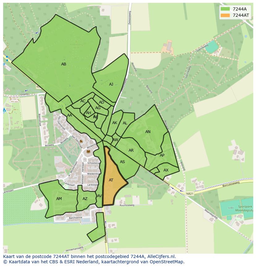 Afbeelding van het postcodegebied 7244 AT op de kaart.