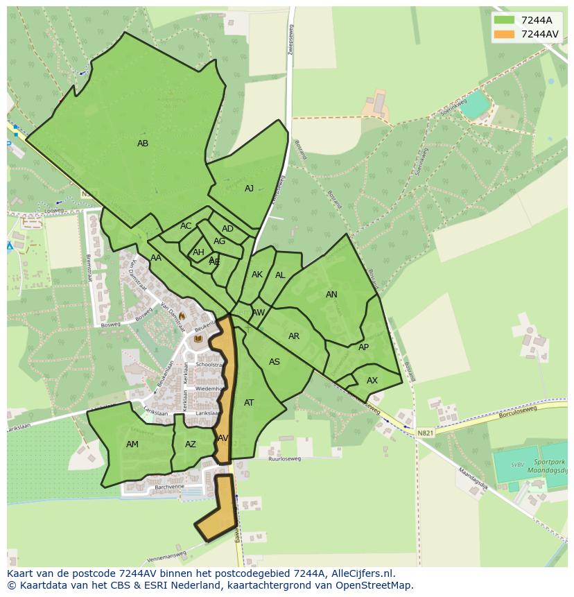 Afbeelding van het postcodegebied 7244 AV op de kaart.