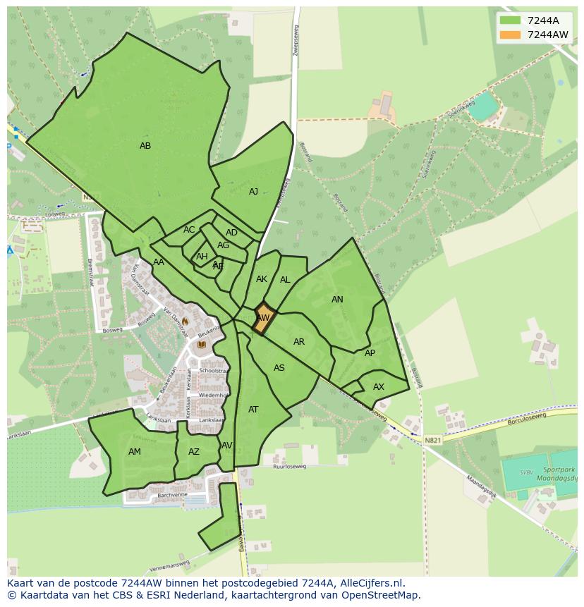 Afbeelding van het postcodegebied 7244 AW op de kaart.