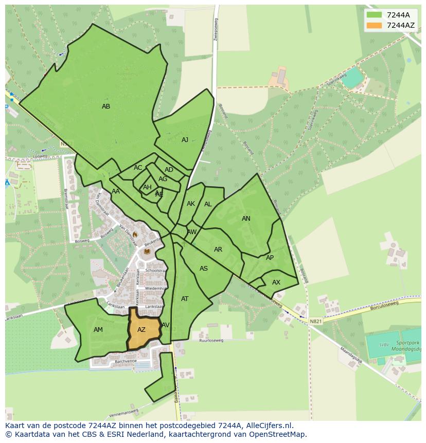 Afbeelding van het postcodegebied 7244 AZ op de kaart.