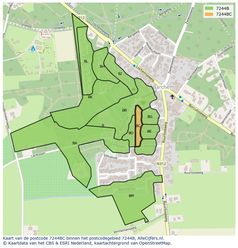 Afbeelding van het postcodegebied 7244 BC op de kaart.