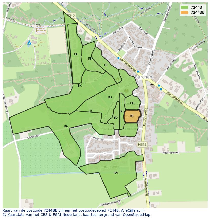 Afbeelding van het postcodegebied 7244 BE op de kaart.