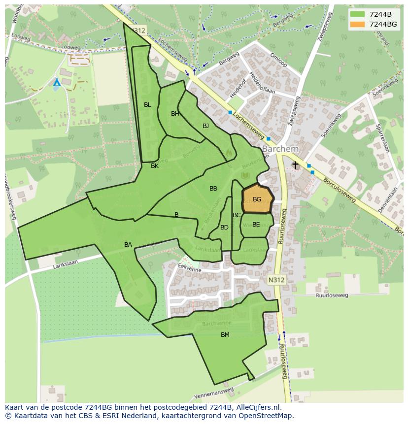 Afbeelding van het postcodegebied 7244 BG op de kaart.