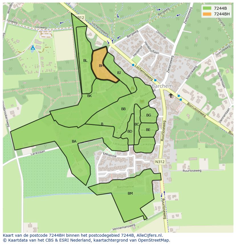 Afbeelding van het postcodegebied 7244 BH op de kaart.