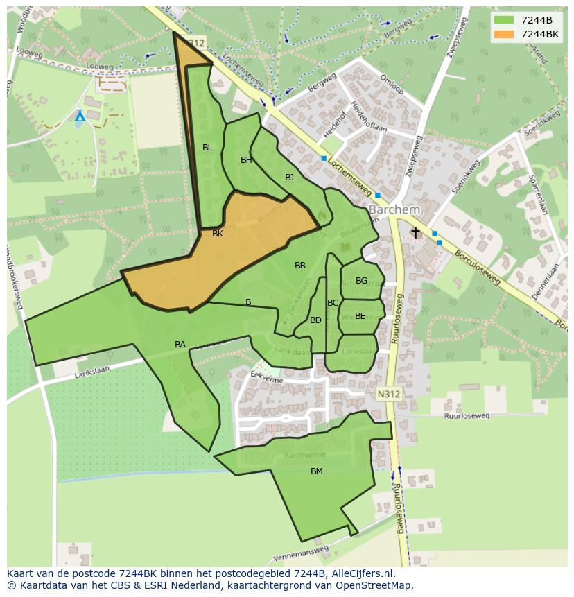 Afbeelding van het postcodegebied 7244 BK op de kaart.