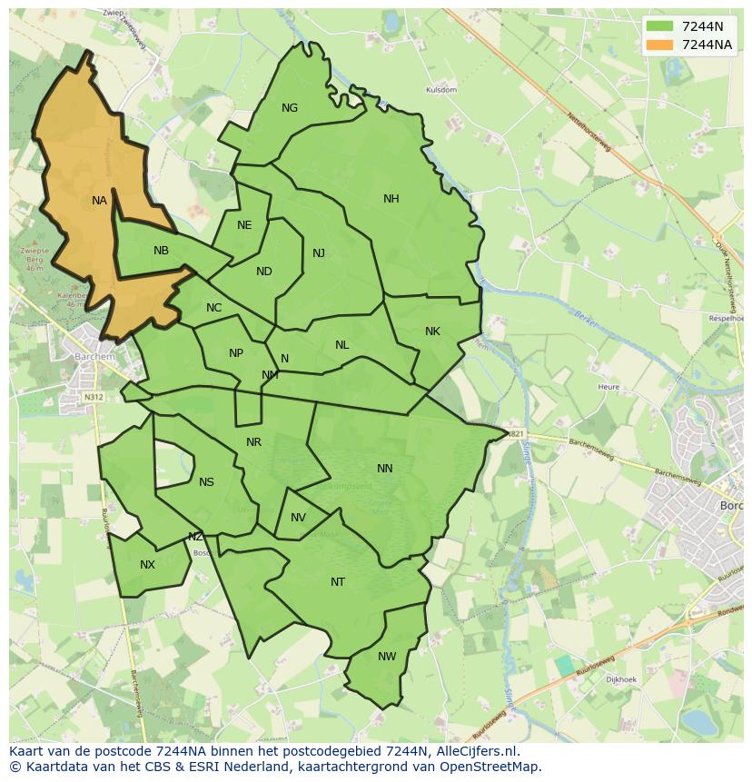 Afbeelding van het postcodegebied 7244 NA op de kaart.
