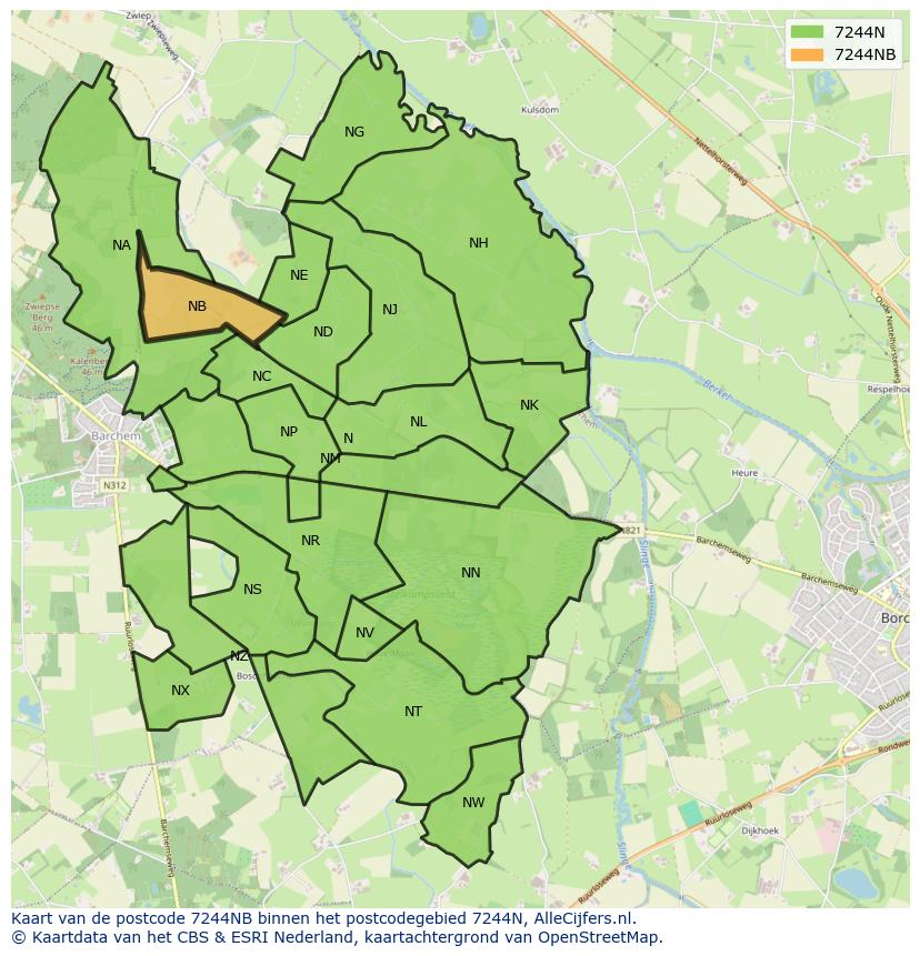 Afbeelding van het postcodegebied 7244 NB op de kaart.