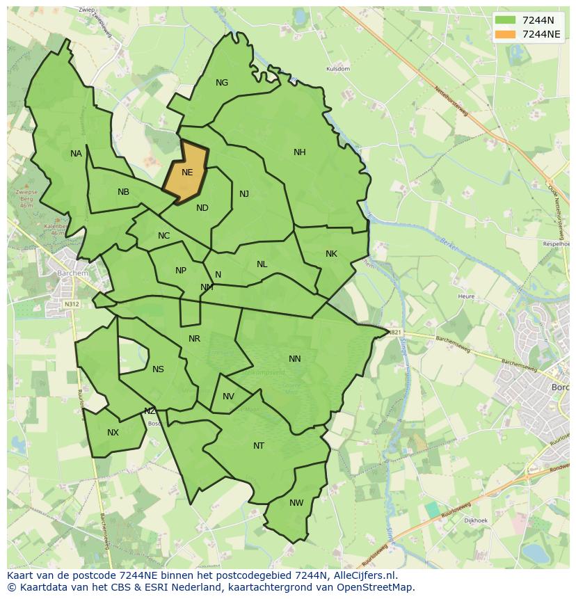Afbeelding van het postcodegebied 7244 NE op de kaart.