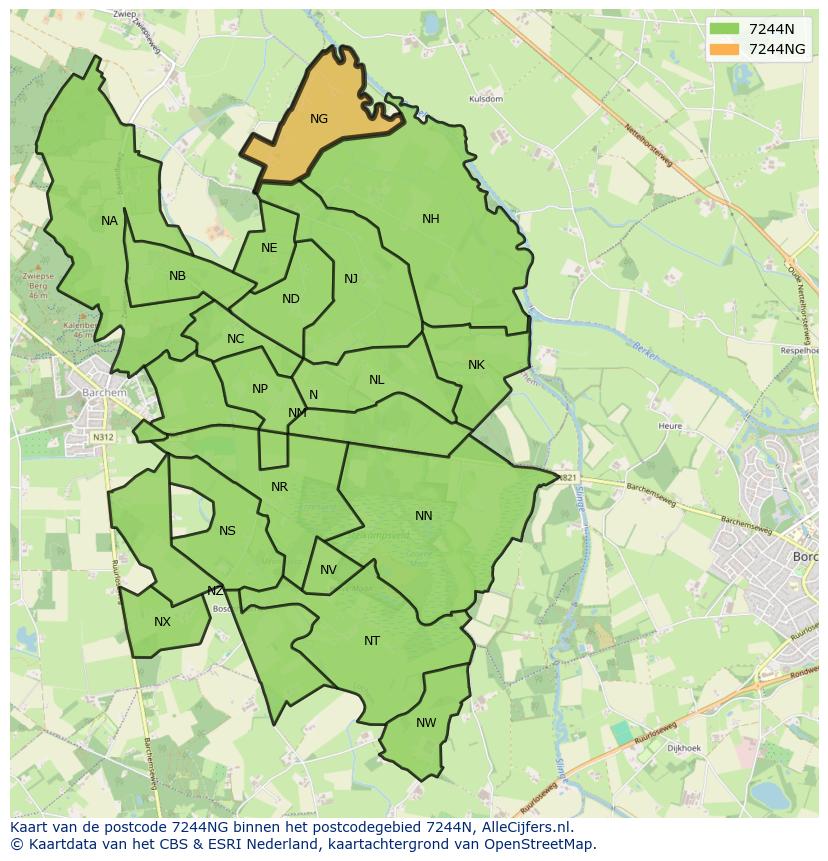 Afbeelding van het postcodegebied 7244 NG op de kaart.