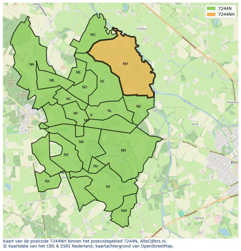 Afbeelding van het postcodegebied 7244 NH op de kaart.