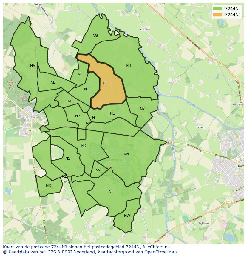 Afbeelding van het postcodegebied 7244 NJ op de kaart.