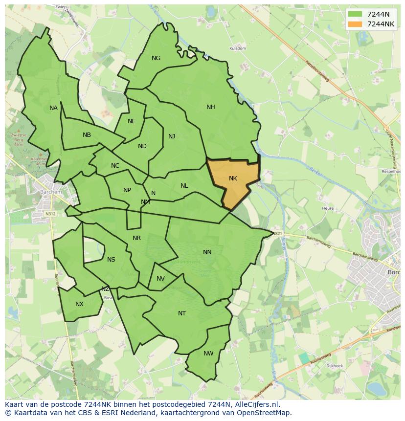 Afbeelding van het postcodegebied 7244 NK op de kaart.