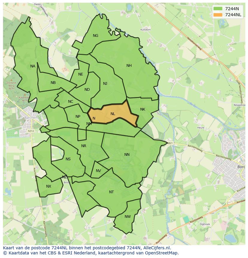 Afbeelding van het postcodegebied 7244 NL op de kaart.