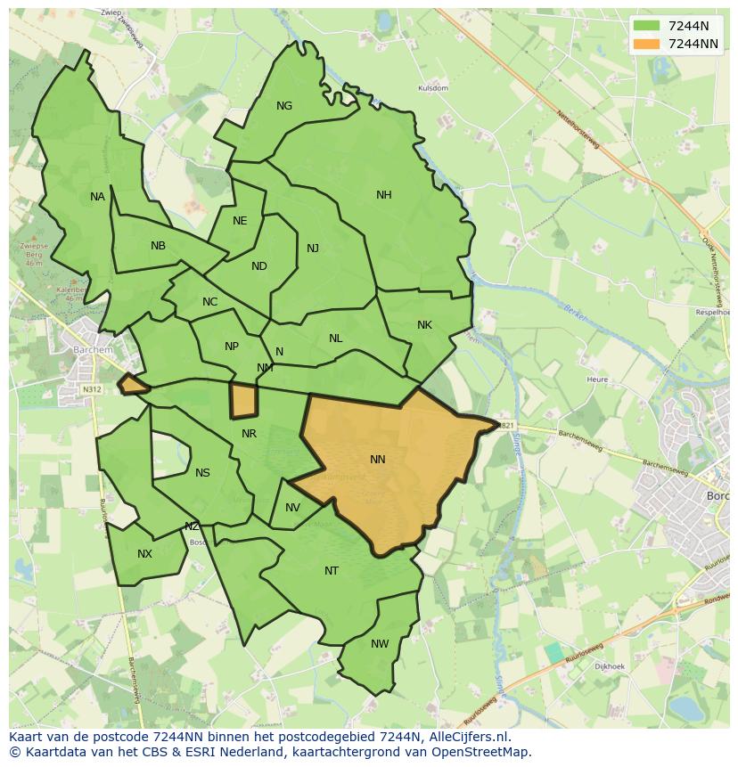 Afbeelding van het postcodegebied 7244 NN op de kaart.